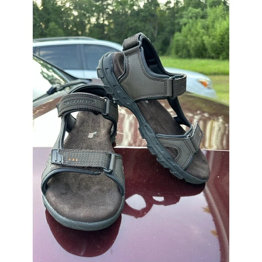 Skechers Brown Men's Sz 9 Relaxed Fit Memory Foam Sandals Adjustable SN 64487